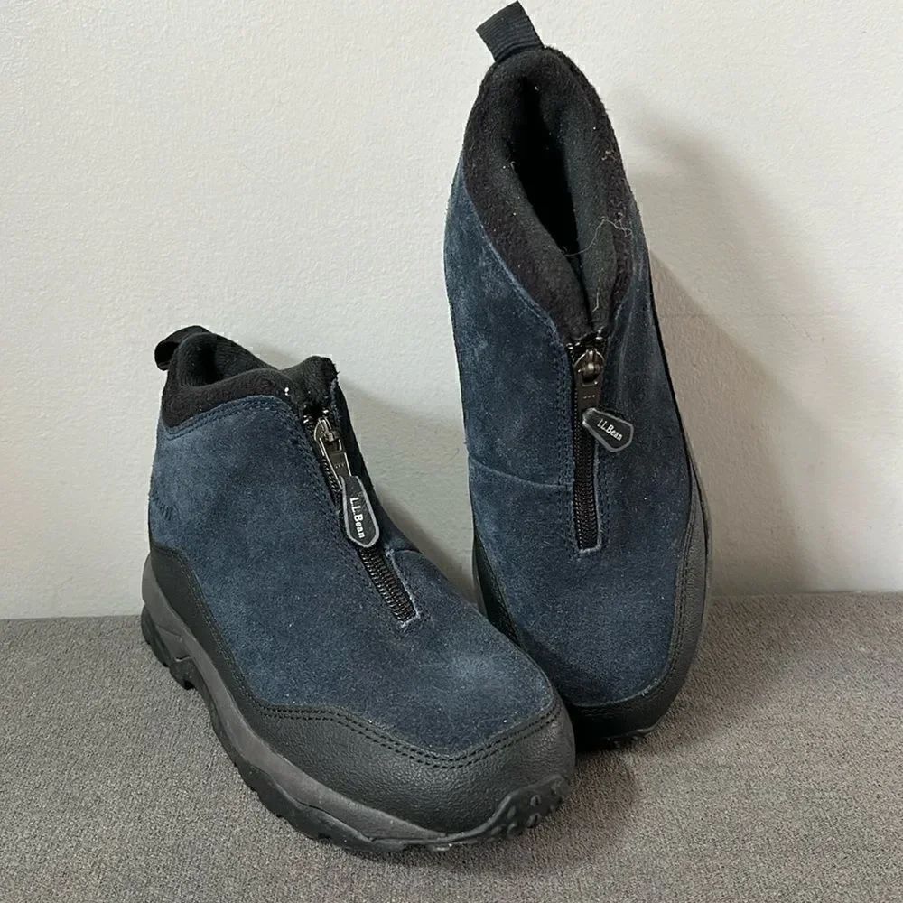LL Bean Blue Suede Primaloft Front Zip Boots Size 6.5